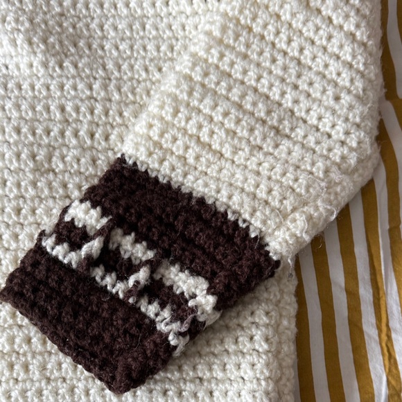 vintage Cozy Crochet Jacket - Cream & Dark Brown - Picture 3 of 5